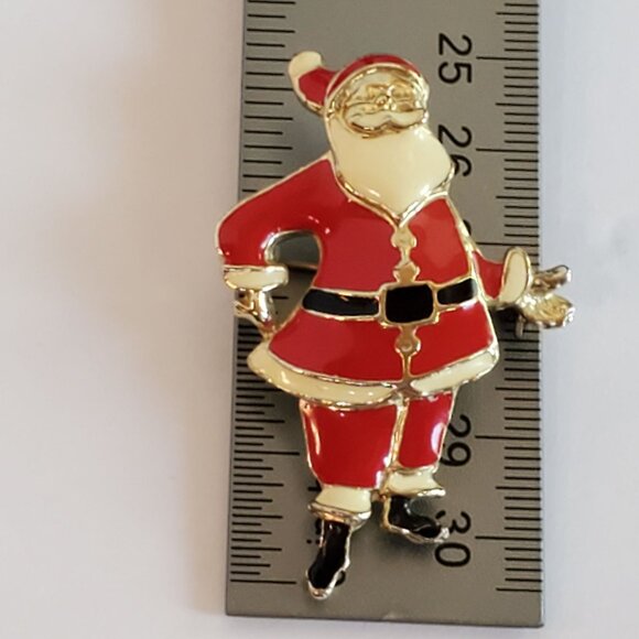 Vintage Santa Claus Christmas Enamel Brooch Pin with Gold Tone RARE - Picture 6 of 8